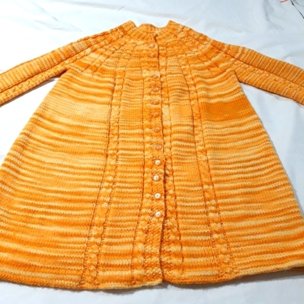 Handmade Girls Knit Long-Sleeve button down yellow cardigan dress size 8